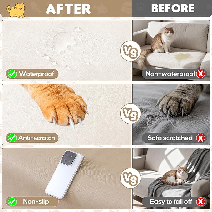 Loiion Velvet Sofa Cover, Ultra Soft Waterproof Non-Slip Couch Cover