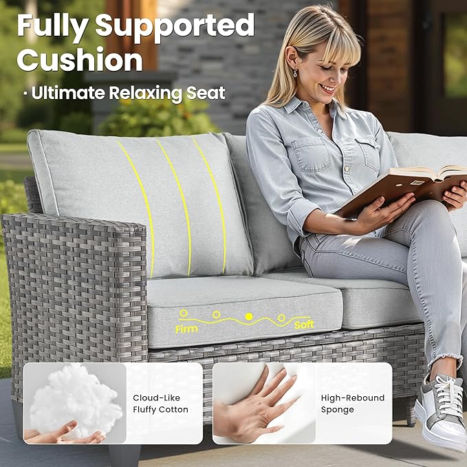 ovios 7 Pieces Patio Furniture Set, Outdoor Wicker Sofa Couch