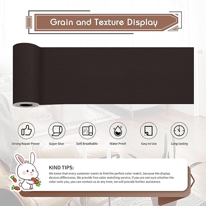 KING MOUNTAIN Leather Repair Patch, 4 x 63 Inches self Adhesive Leather Repair