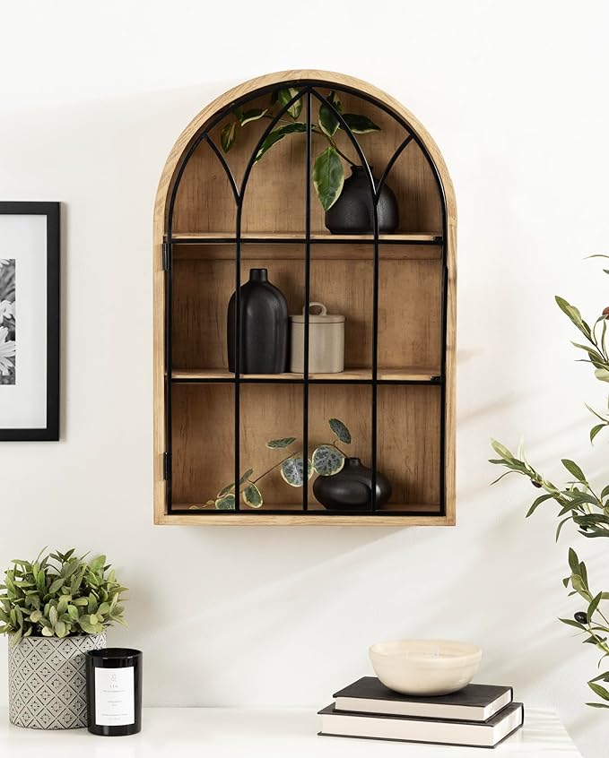 Kate and Laurel Megara Decorative Wooden Hanging Arched Wall Cabinet