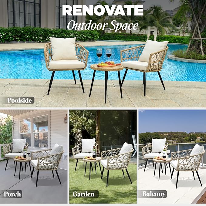 Idzo Heavy Duty 500lbs Weight Capacity Wicker Bistro Table and Chairs Set of 2