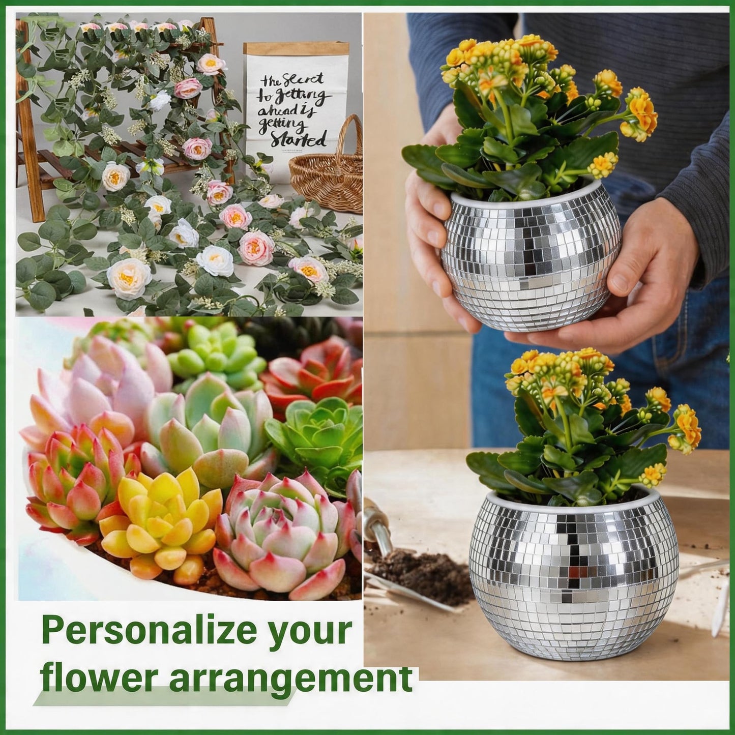 BAOBYAO Disco Ball Planter,Disco Ball Vase,Plant Pot,Flower Pot,Mirror Plant Holder,Plastics Self Watering Disco Decor Planter for Small Plant, Party,Table,Office,Kitchen,Silver,4X5IN