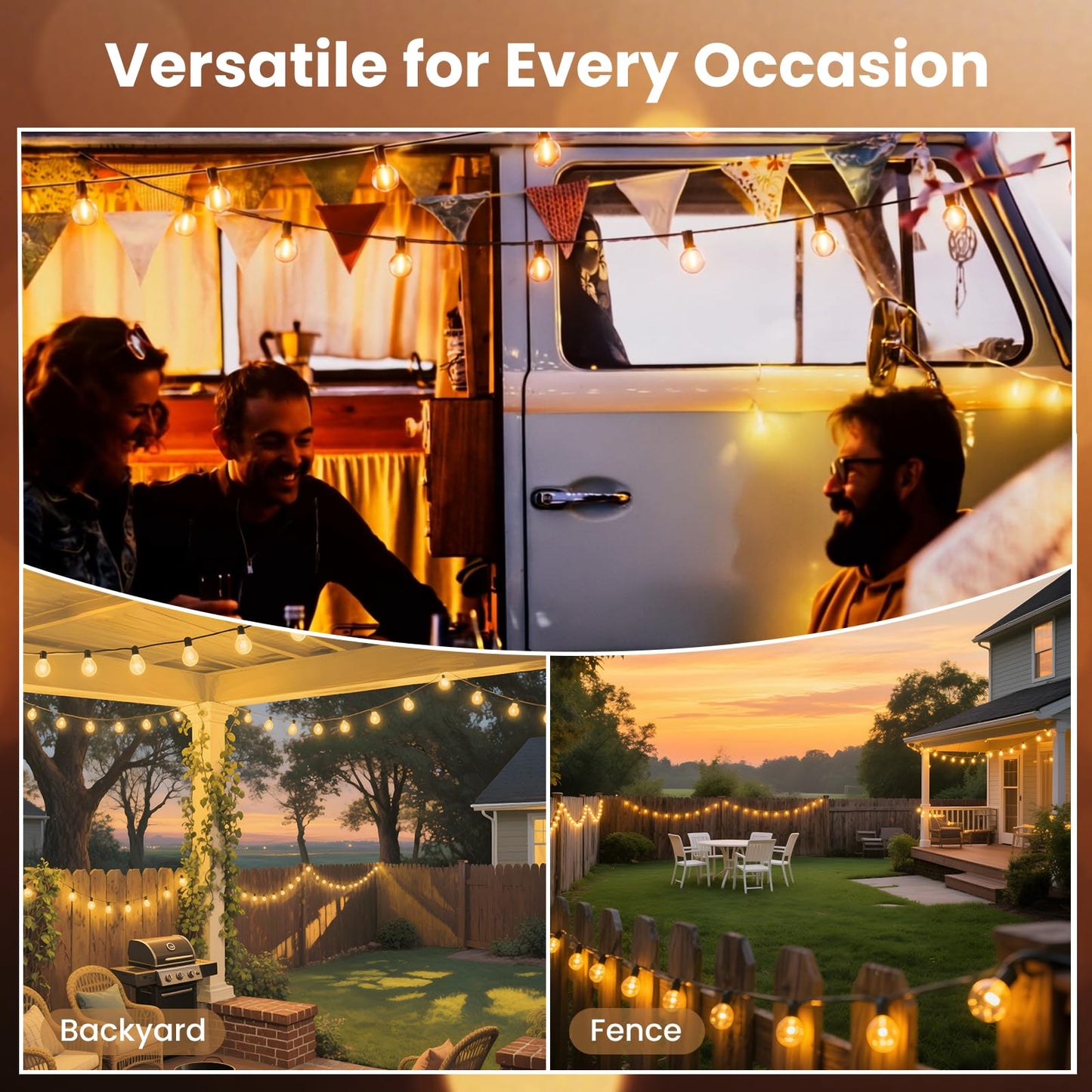 RTTY Outdoor String Lights 50ft, G40 Led Patio Globe Lights with 26pcs Plastic Bulbs, Shatterproof Waterproof Connectable Hanging for Porch Cafe Bistro Backyard Gazebo Balcony Deck Party