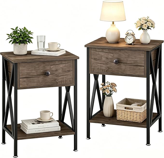 VECELO Nightstands Set of 2, Modern Bedside End Tables, Night Stands