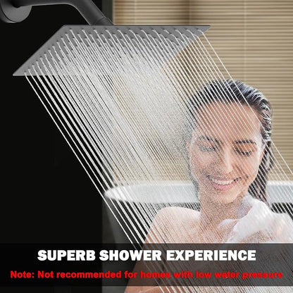 NearMoon Rain Shower Head, High Flow Stainless Steel Rainfall Shower, High Pressure Design, Awesome Shower Experience Even At Low Water Flow (12 Inch Rectangle, Matte Black)