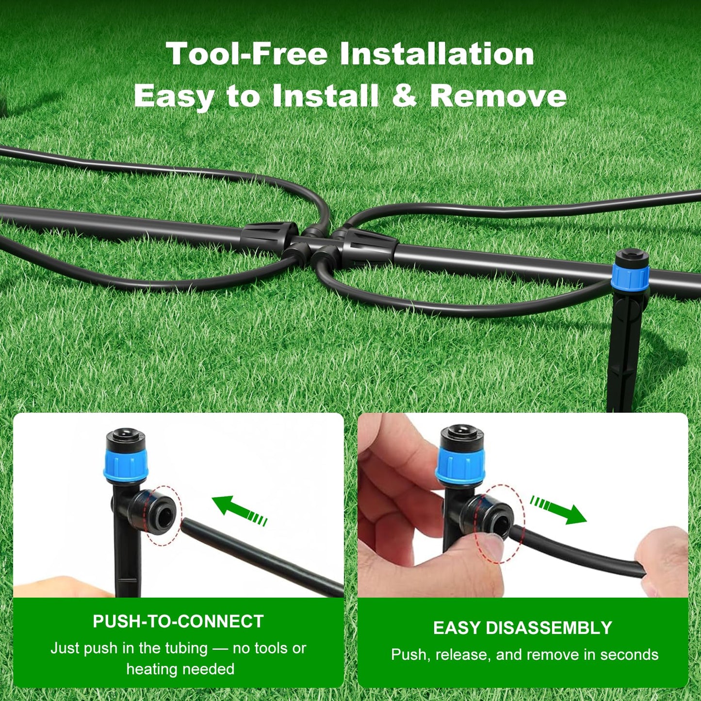 HEKIWAY 2026 Upgrade 230FT Quick-Connect Drip Irrigation System Kit with 1/4” & 1/2” Fast-Lock Tubing, Adjustable Emitters & Sprinklers for Garden & Greenhouse