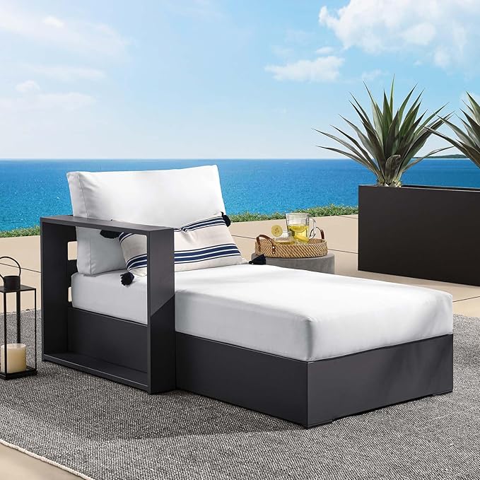 Modway Tahoe Aluminum Outdoor Chaise Lounge in Gray White
