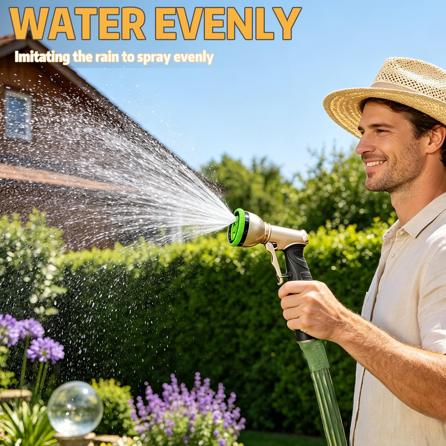 Livoanah High Pressure Hose Sprayer - Heavy Duty Metal Garden Hose Nozzle with 9 Adjustable Spray Patterns, Water Spray Nozzle for Watering Plants, Lawn Care, Car Wash & Pet Cleaning (green)
