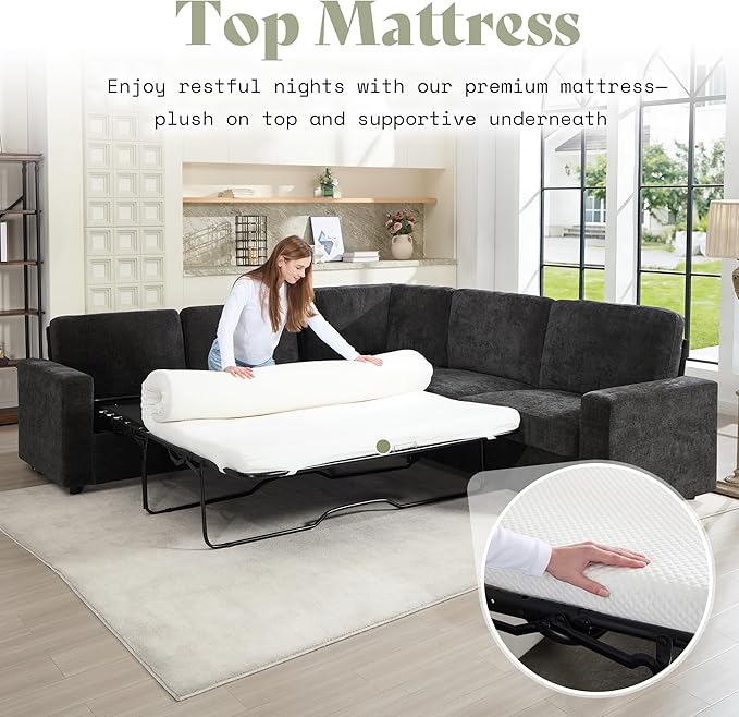 AMERLIFE 106" Oversized Sofa Bed, Sectional Sleeper Sofa