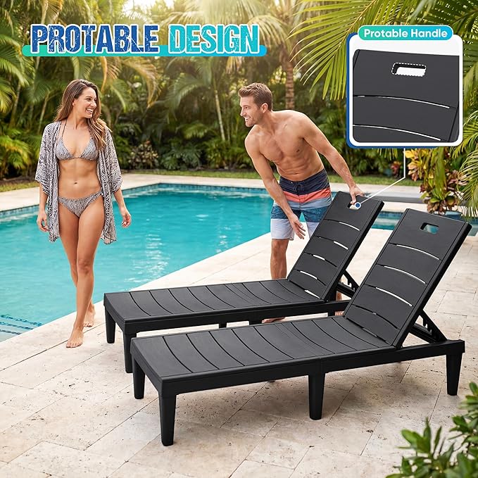 Greesum Outdoor Chaise Lounge Chair Set of 4, Waterproof 5-Position Adjustable