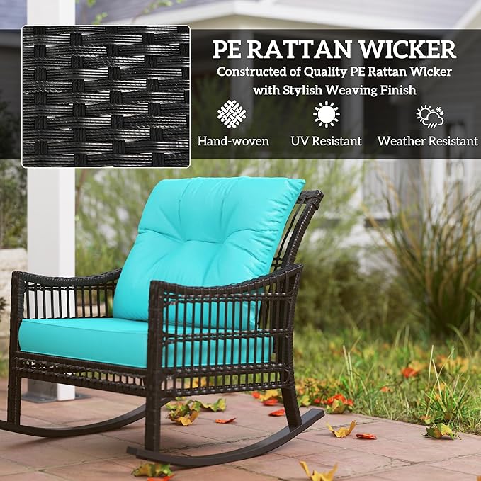 Outsunny Wicker Outdoor Rocking Chair Set, 3 Piece Patio Furniture Set