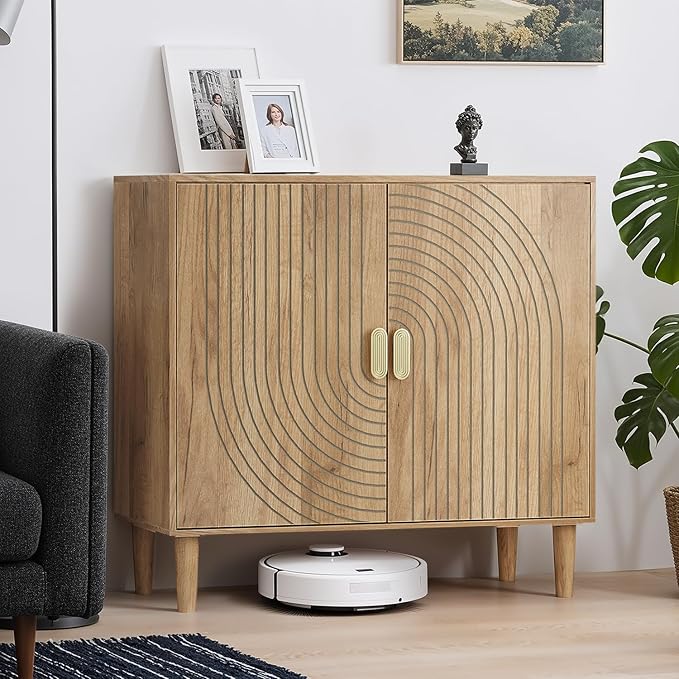 Smuxee Oak Sideboard Cabinet, Freestanding Buffet Cabinet