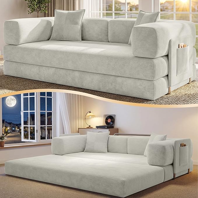 78.8" Convertible Sofa Bed, Corduroy Futon Couch