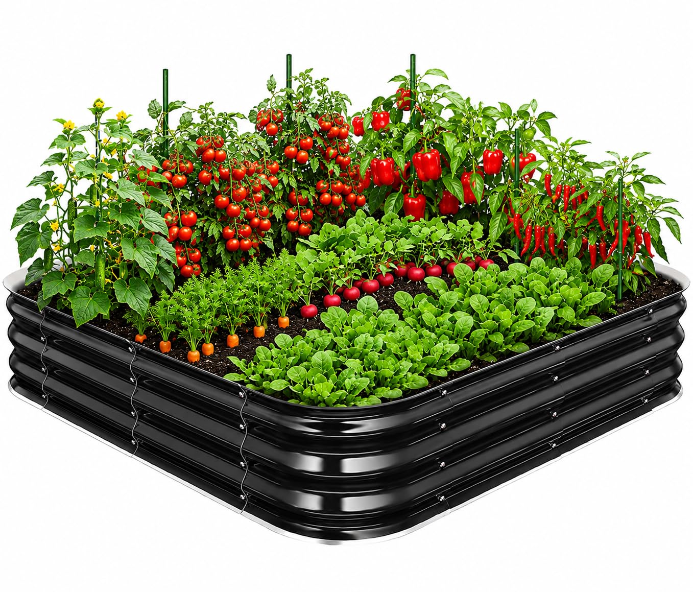 FCCRETA Galvanized Raised Garden Bed for Gardening, 4x4x1ft Large Square Metal Planter Boxes Outdoor for Vegetable,Flower,Herb,Modular Above Ground Growing Container,Black, Easy Assembly