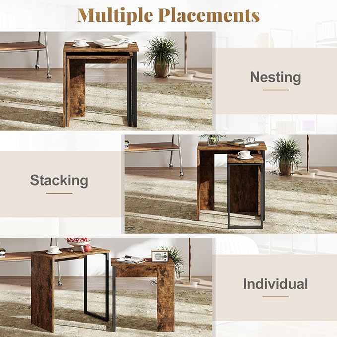 Giantex Nesting Coffee Table Set of 2, Rectangular Stackable Side Tables