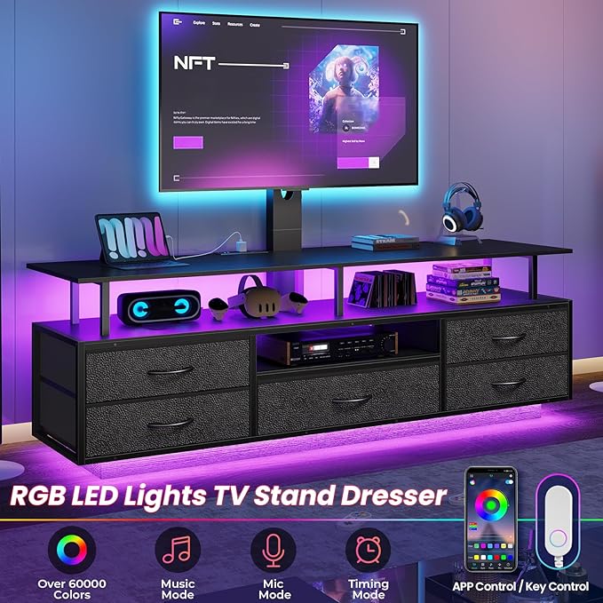 BTHFST TV Stand with Mount for 32/55/65/70 inch TVs, 51.2" LED TV Stand with
