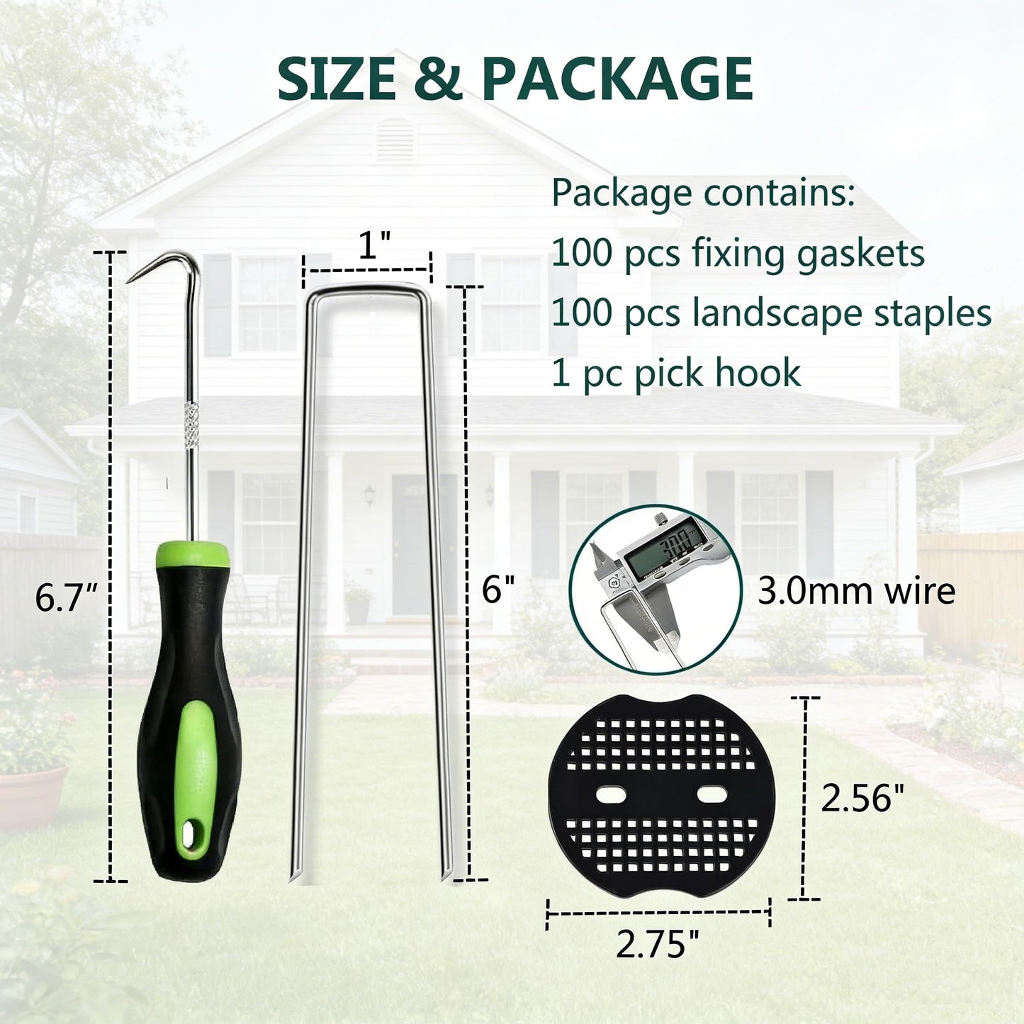 6 Inch 100 PCS Galvanized Landscape Staples with 100 PCS Gasket, Landscape Fabric Pins Stakes Lawn Ground Cover Graden Staples Spikes Weed Barrier Stakes