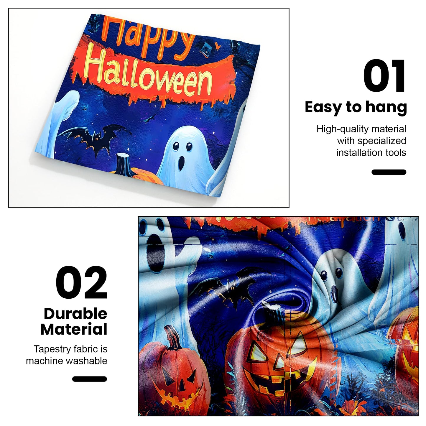 AOHMPT Glow-in-the-Dark Halloween Tapestry - UV Reactive Black Light Wall Hanging Decor for Spooky Parties, Bedroom, Living Room (Happy Halloween, 79L x 59W, Unframed)