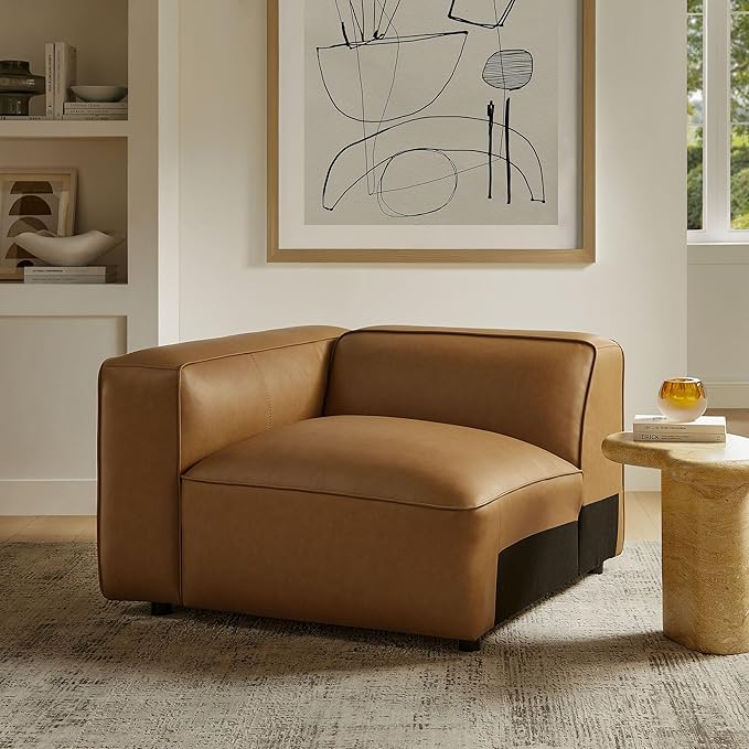 Modway Auren Vegan Leather Left Modular Armchair in Camel