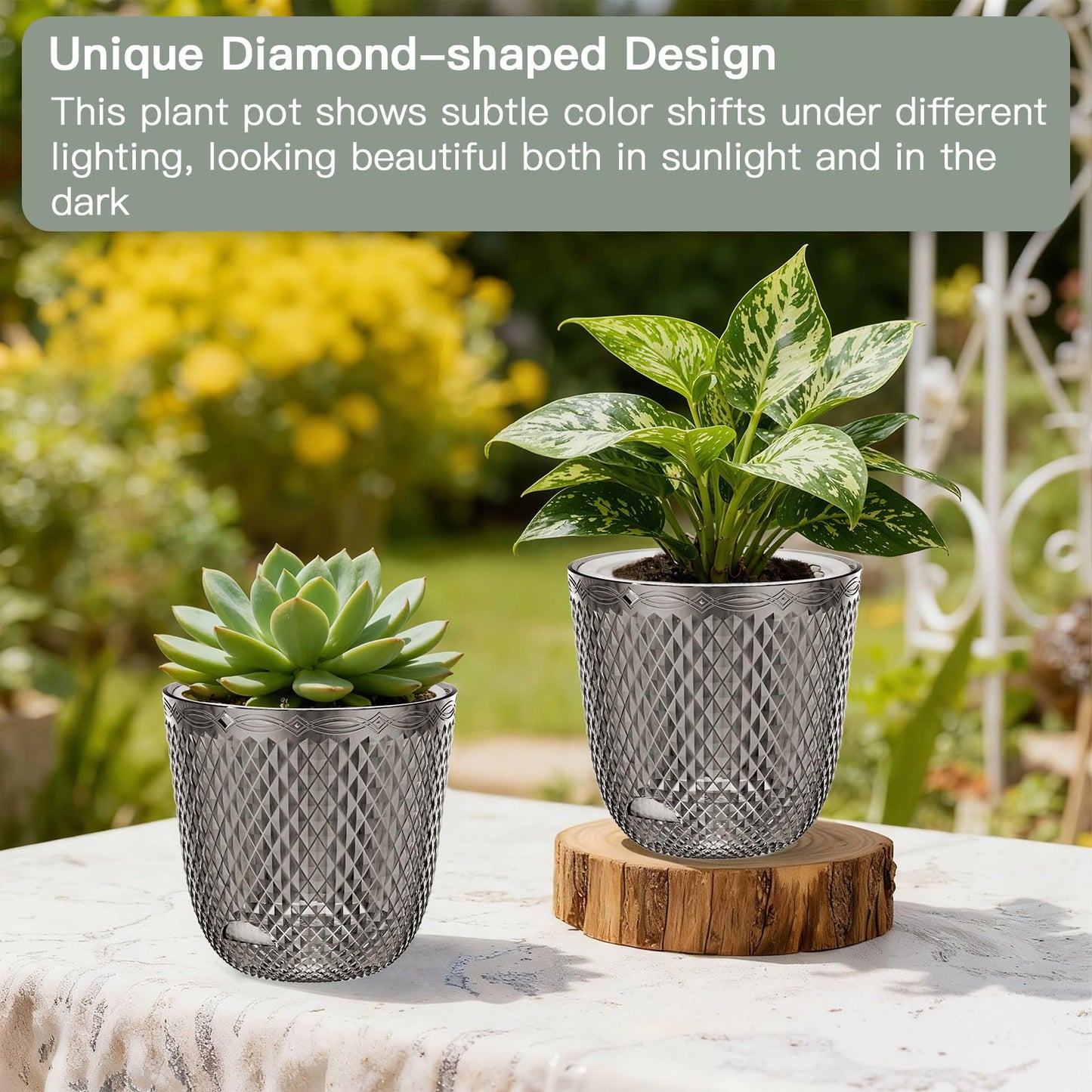 QCQHDU 2 Pack Self Watering Pots, 7.2 Inch Flower Pots with Drainage Holes and Water Filling Port, Plastic Garden Planter for Indoor Outdoor Plants (Gray)