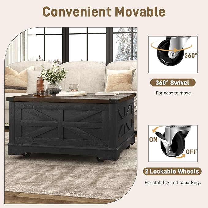 Hlivelood 36" Farmhouse Movable Lift Top Coffee Table