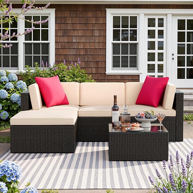 Devoko 5 Pieces Patio Furniture Sets All Weather Outdoor Sectional Patio Sofa