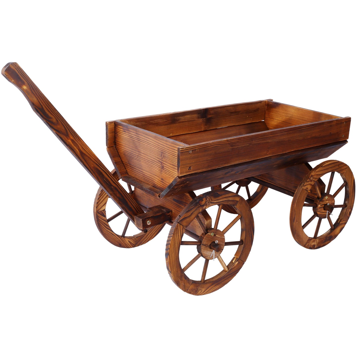 YiayiGo Rustic Wood Wagon Wheel Barrel Planter - Decorative Display Outdoor Plants Garden Decorative Garden Planter, Brown (Model 2)