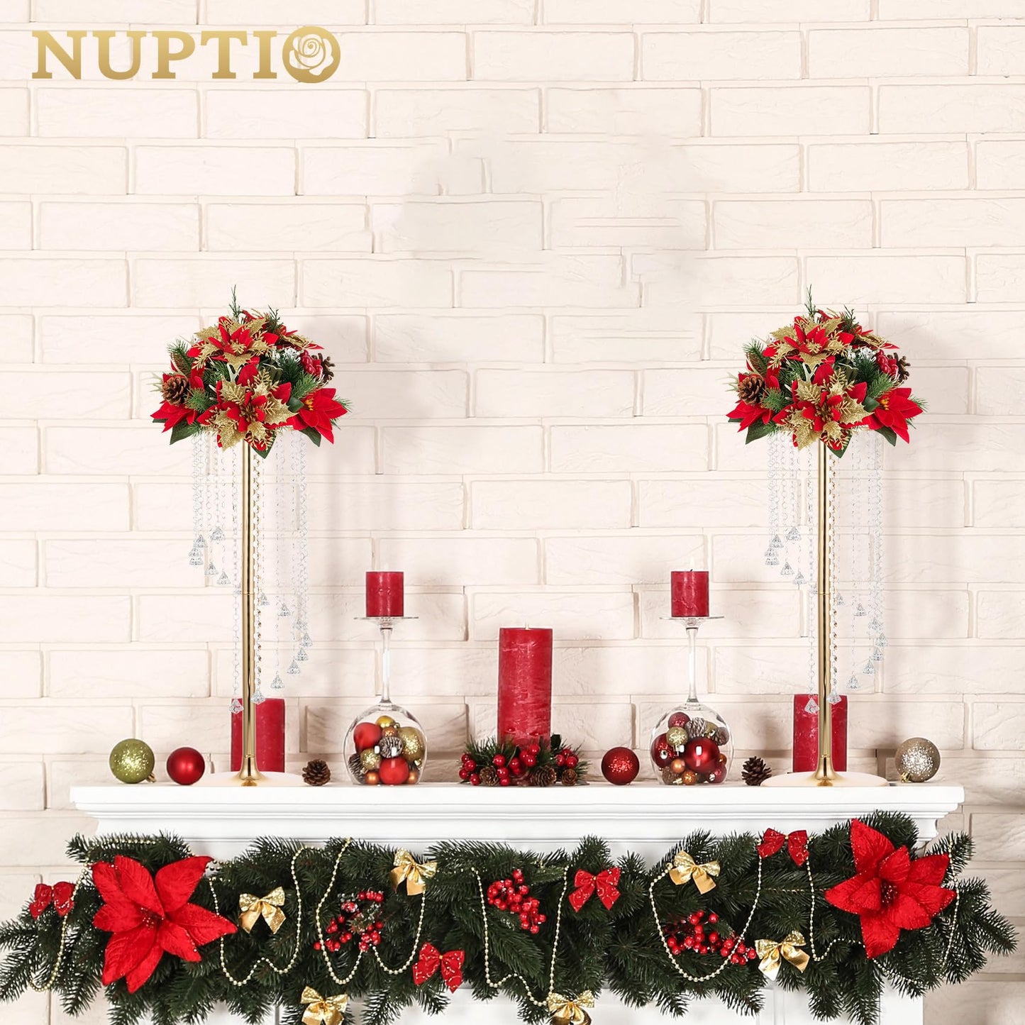Nuptio 2 Pcs 27.6inch Tall Wedding Centerpieces Gold Vases Crystal Flower Vase Metal Flowers Stand for Party Tables Decorations - Elegant Bulk Weddings Decoration Table Chandelier Centerpiece Stands