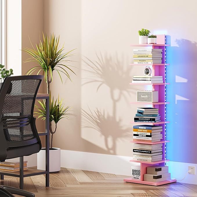 TUTOTAK Narrow Bookshelf, 8-Tier Bookcase
