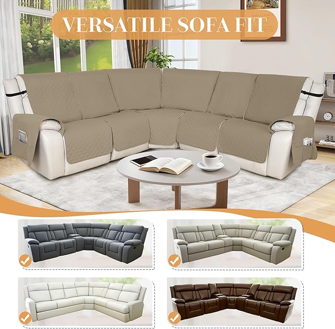HDCAXKJ 100% Waterproof Reclining Sectional Couch Covers L Shape Recliner Sofa