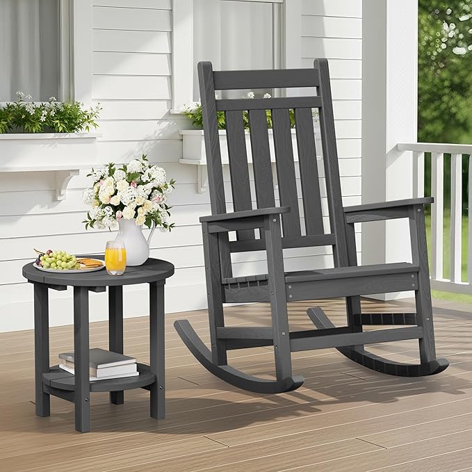 SERWALL Round Outdoor Side Table, HDPE Small Adirondack End Table, 2-Tier Patio
