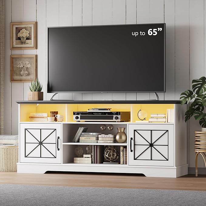 Xixini Farmhouse TV Stand for 65/60/55 Inch Tvs, Rustic Entertainment Center