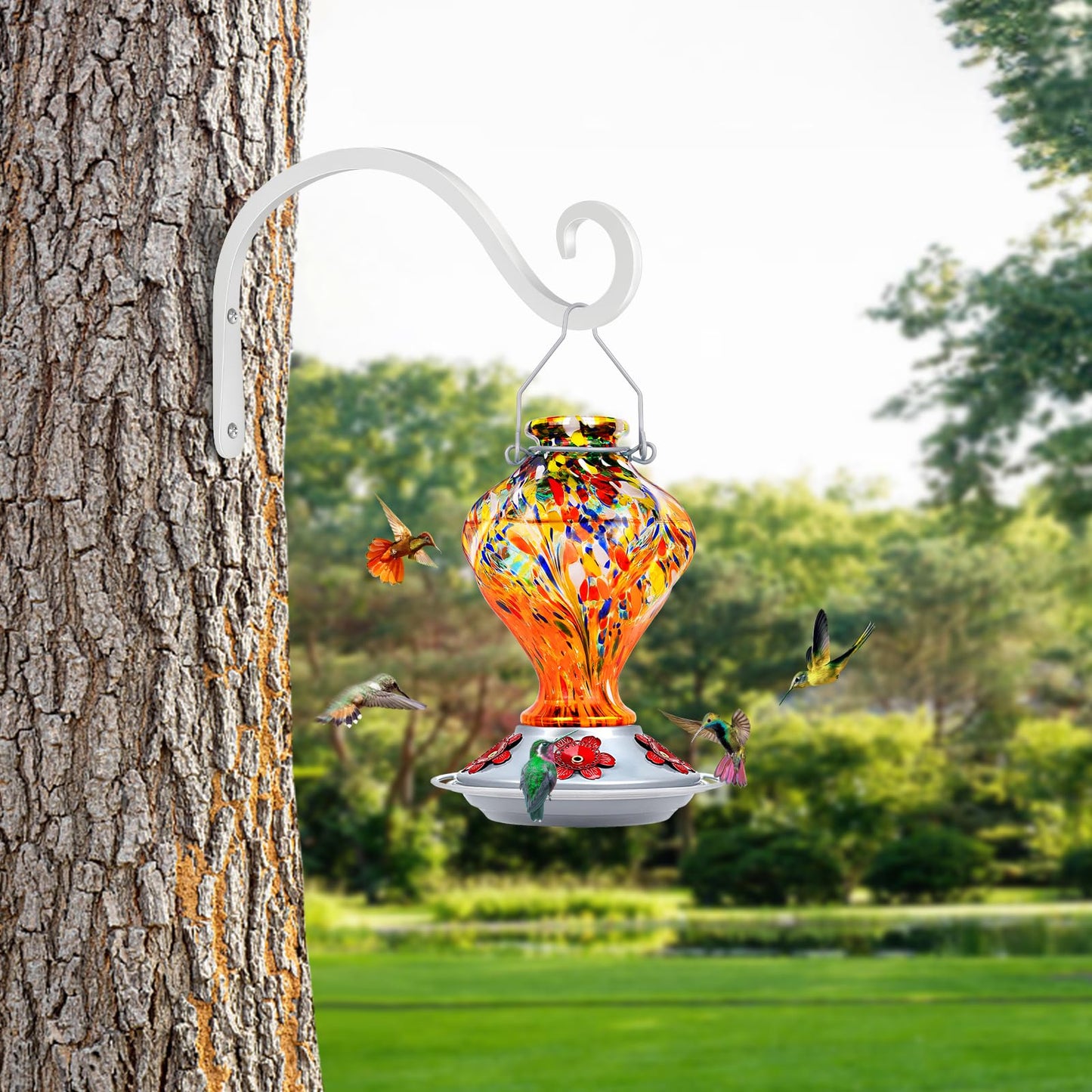 BOLITE Plant Hangers Outdoor Indoor, 8 Inch Wall Plant Hooks, Metal Bird Feeder Hanger for Hummingbird Feeders, Planters, Lanterns, Wind Chimes, Home Decor, 2 Pack, White, Gifts for Women Men