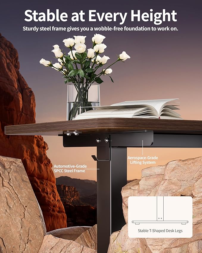 BIZUM Electric Standing Desk 60 x 24 Inch Computer Desk-Gaming Desk Dark Walnut