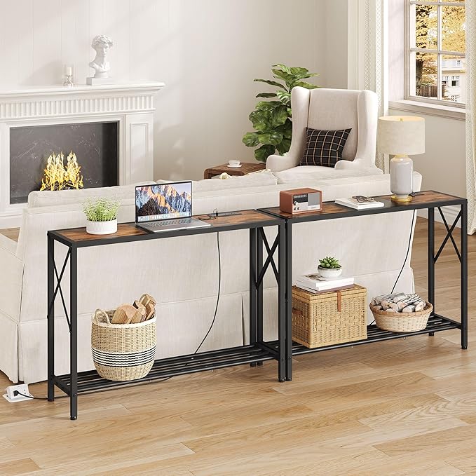Tajsoon Console Table with Charging Station, 41.8" Entryway Table with Shelves