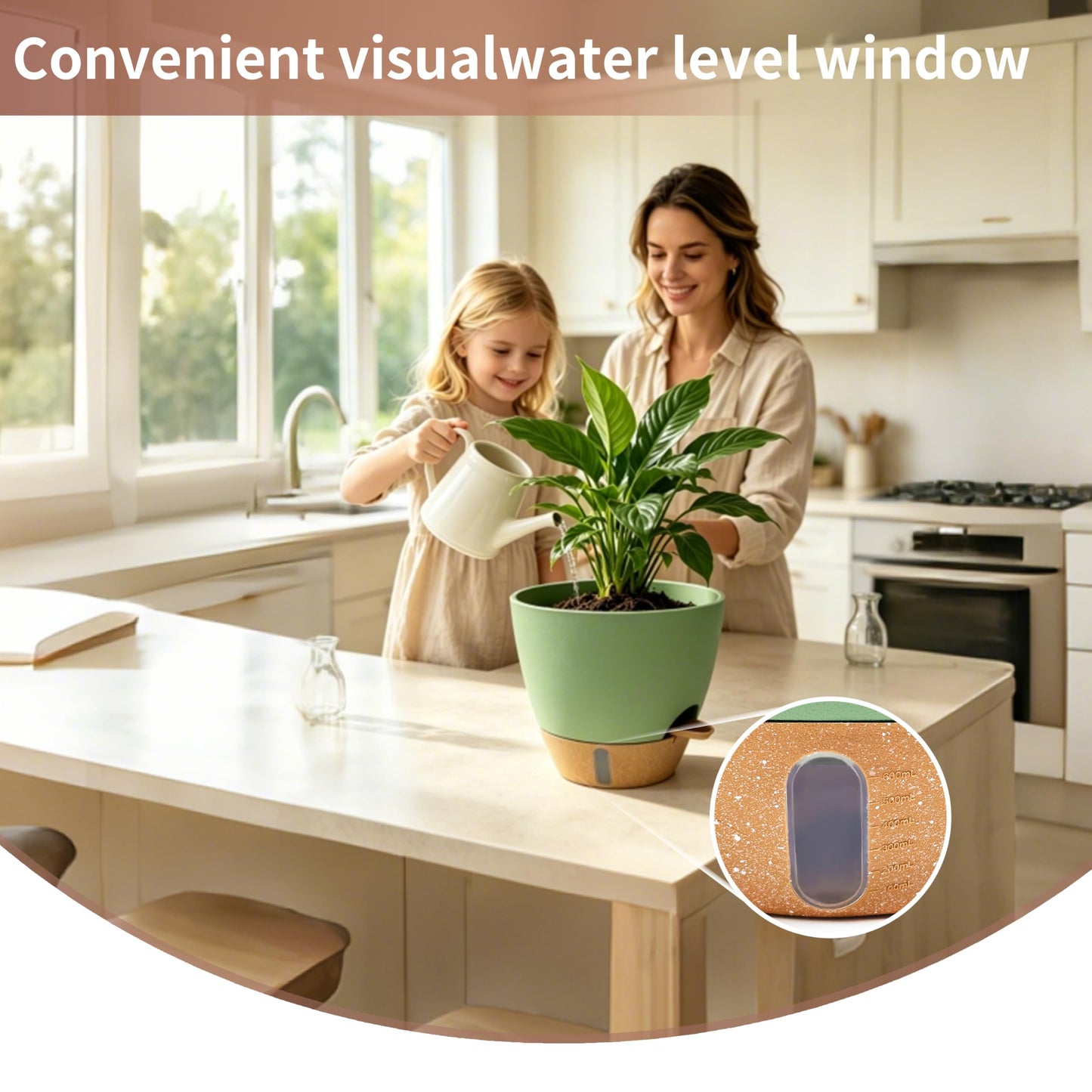 MNKXL 12"/10"/9"/8" Self Watering Pots with Visual Water Window,Extra Large Self Watering Plant Pots with Drainage Holes & Saucers,Green Planters for Indoor Plants,4-Pack