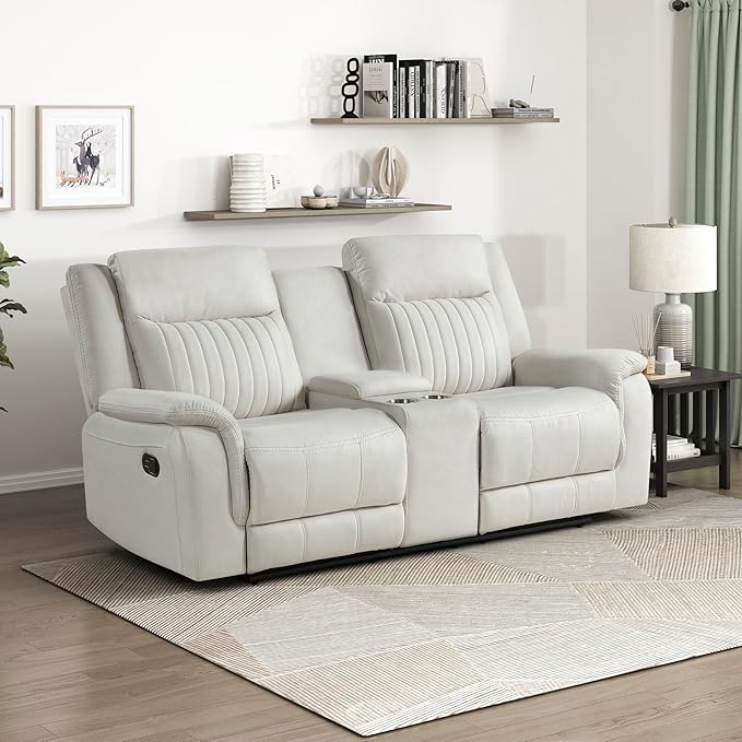 Lexicon Manual Double Reclining Loveseat, Polished Microfiber Manual Wall