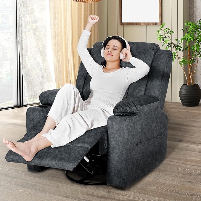 LEVELEVE Retro Rocking Recliner Chair, Massage Rocker Recliner Chair