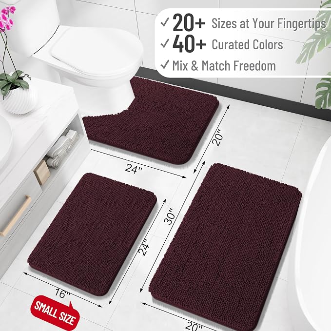 OLANLY Large Bathroom Rugs 40x24, Extra Soft Absorbent Chenille Bath Rugs, Rubber Backing Quick Dry, Machine Washable Bath Mats for Bathroom Floor, Tub and Shower, Home Decor Accessories, Black Cherry