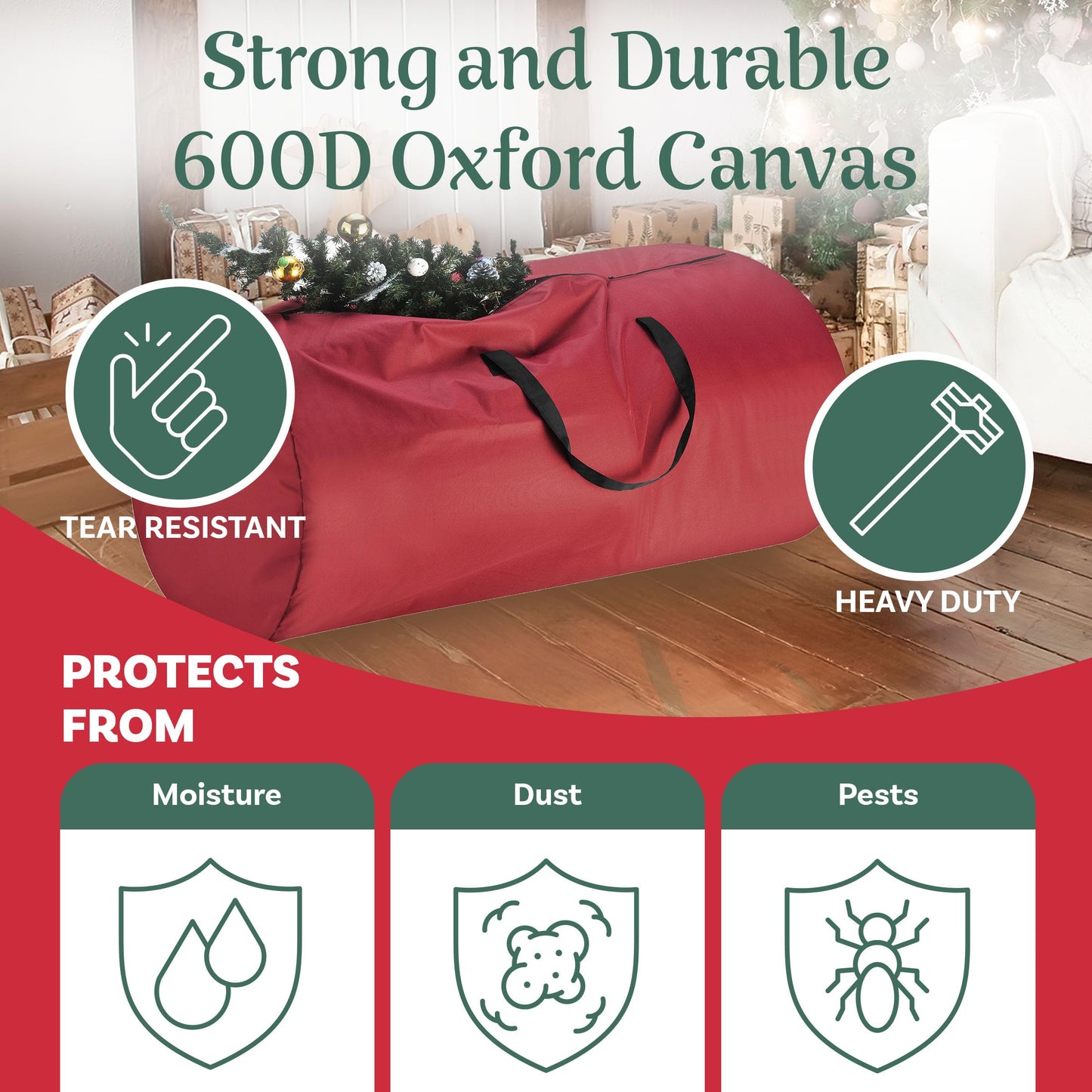 Christmas Tree Storage Bag - Oxford Canvas Holder with Zipper and Handle for 12-Foot Artificial Tree, Garlands, or Inflatables by Tiny Tim Totes (Red)