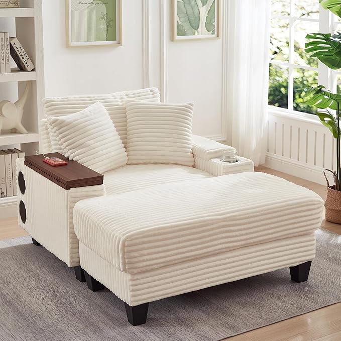 KEIKI Corduroy Storage Armrest Sofa, Single Versatile Seat
