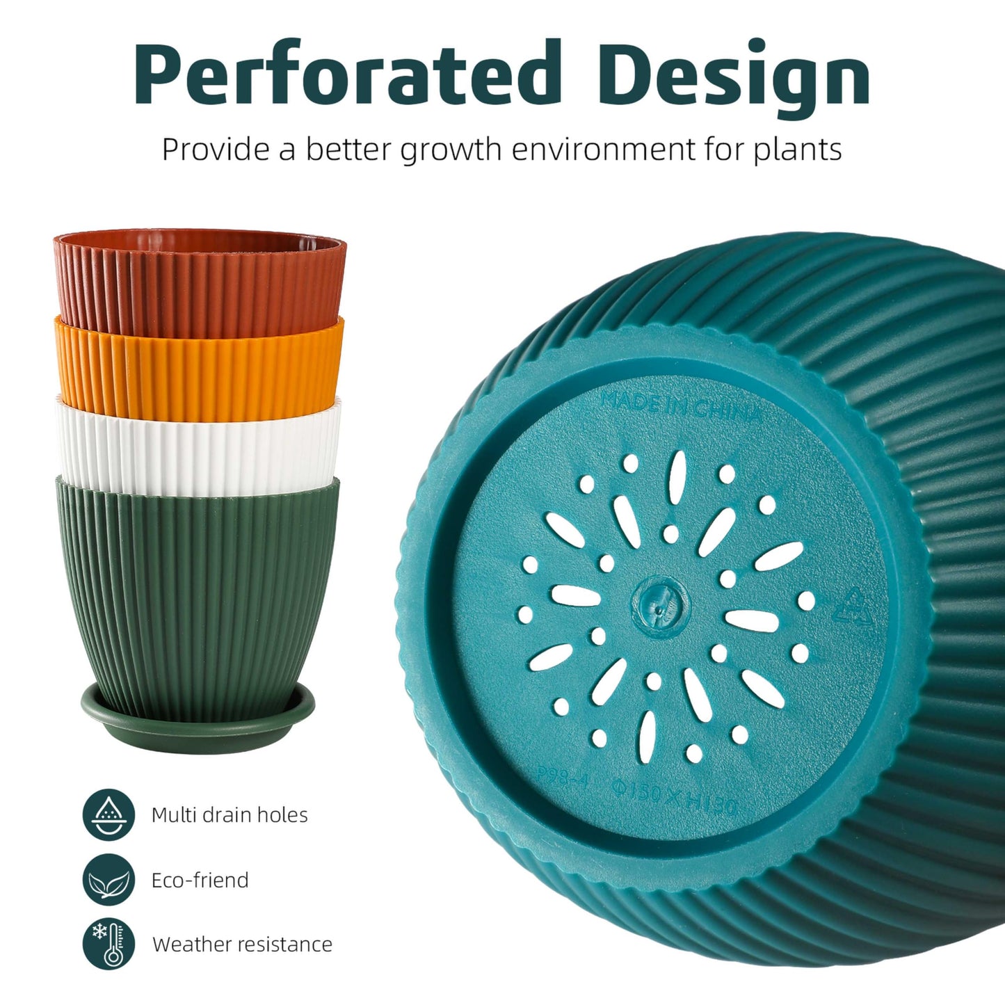 YENXIKU 6 Inch Plant Pots with Self Watering Planter Insert - Flower Pots for Indoor Plants with Drainage Holes and Saucers - Gardening Pots, Planters & Accessories for Orchid and Succulent, 5 Packs