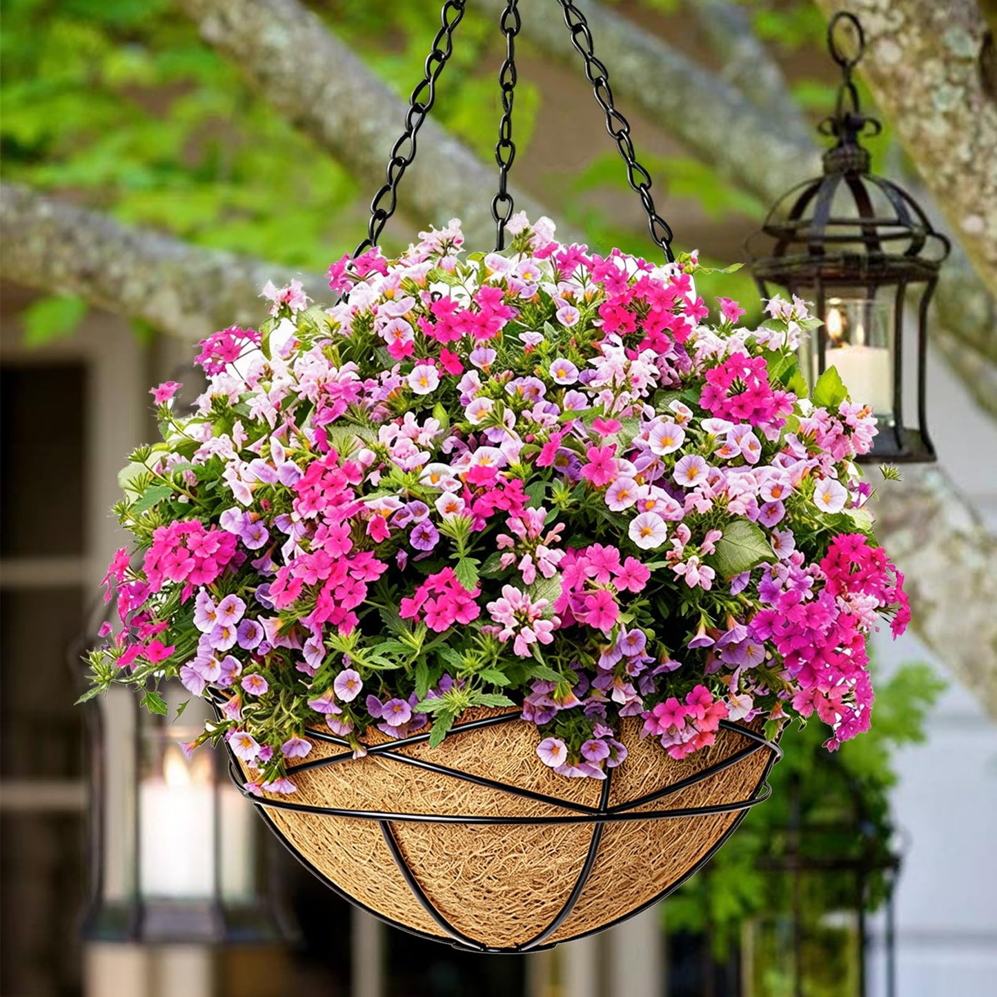 Karlliu 4 Pack 12 Inch Hanging Planters for Outdoor Plants Metal Watering Flower Baskets with Coco Liner for Outside Panting Plant Holder Pot for Home Garden Porch Balcony Railings Decor