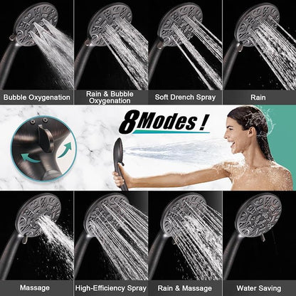 Cobbe 8-Setting Handheld Shower Head Bathroom Showerhead Set - Detachable Shower Heads with 5ft Stainless Steel Hose and Brass Swivel Bracket (ORB)