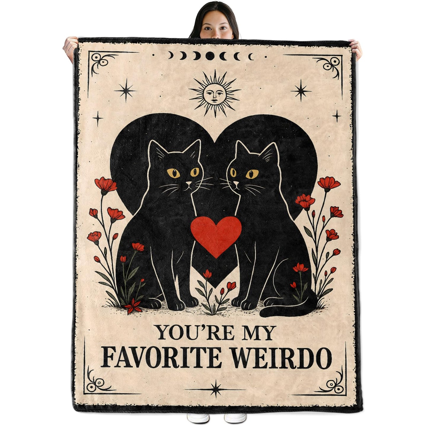 Oertud Black Cat Halloween Theme Flannel Blanket for Women, Men, Gothic I Love You Throw Blankets for Boyfriend, Girlfriend, Wife, Couple, Travel Camping Sofa Living Room Decor 50x60 in