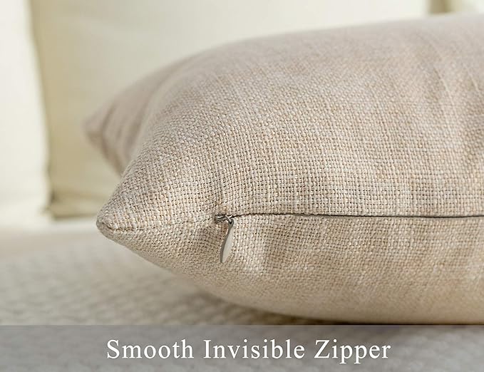 Stellhome Linen Throw Pillow Covers Square Solid Burlap Cushion Covers