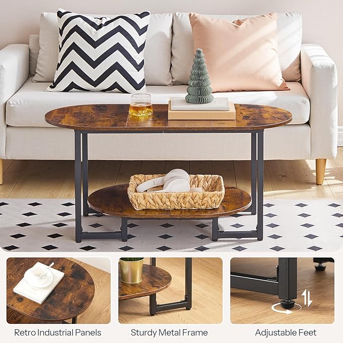 HOOBRO Coffee Table for Living Room, Oval Small Coffee Table