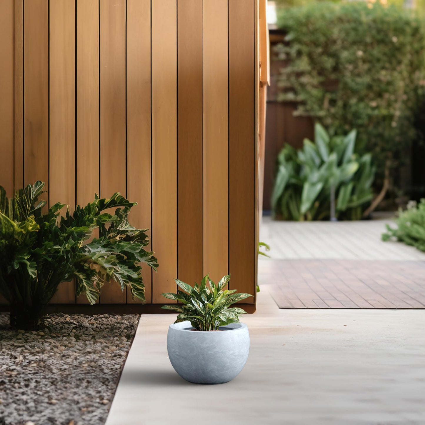 Kante 11.8" Dia Round Concrete Planter, Outdoor/Indoor Large Bowl Plant Pots with Drainage Hole and Rubber Plug for Garden Patio Balcony Home, Gray