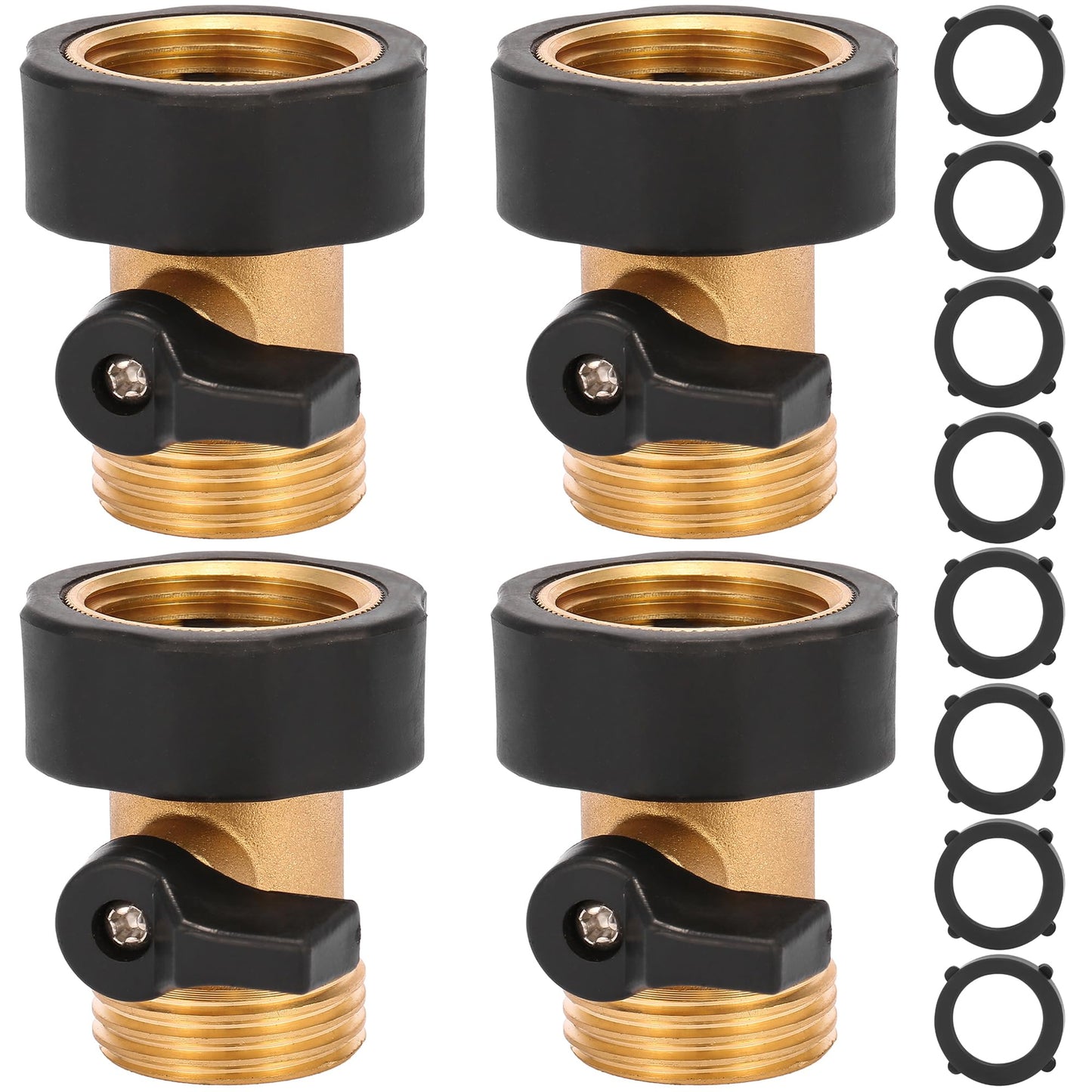 Sanpaint Water Hose Shut Off Valve, 4 Pack Heavy Duty 3/4 Inch Solid Brass Garden Hose Connector