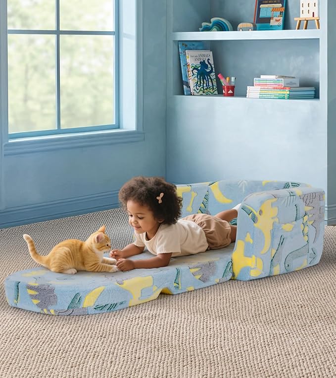 Kids Couch, 2-in-1 Soft Toddler Couch Fold Out